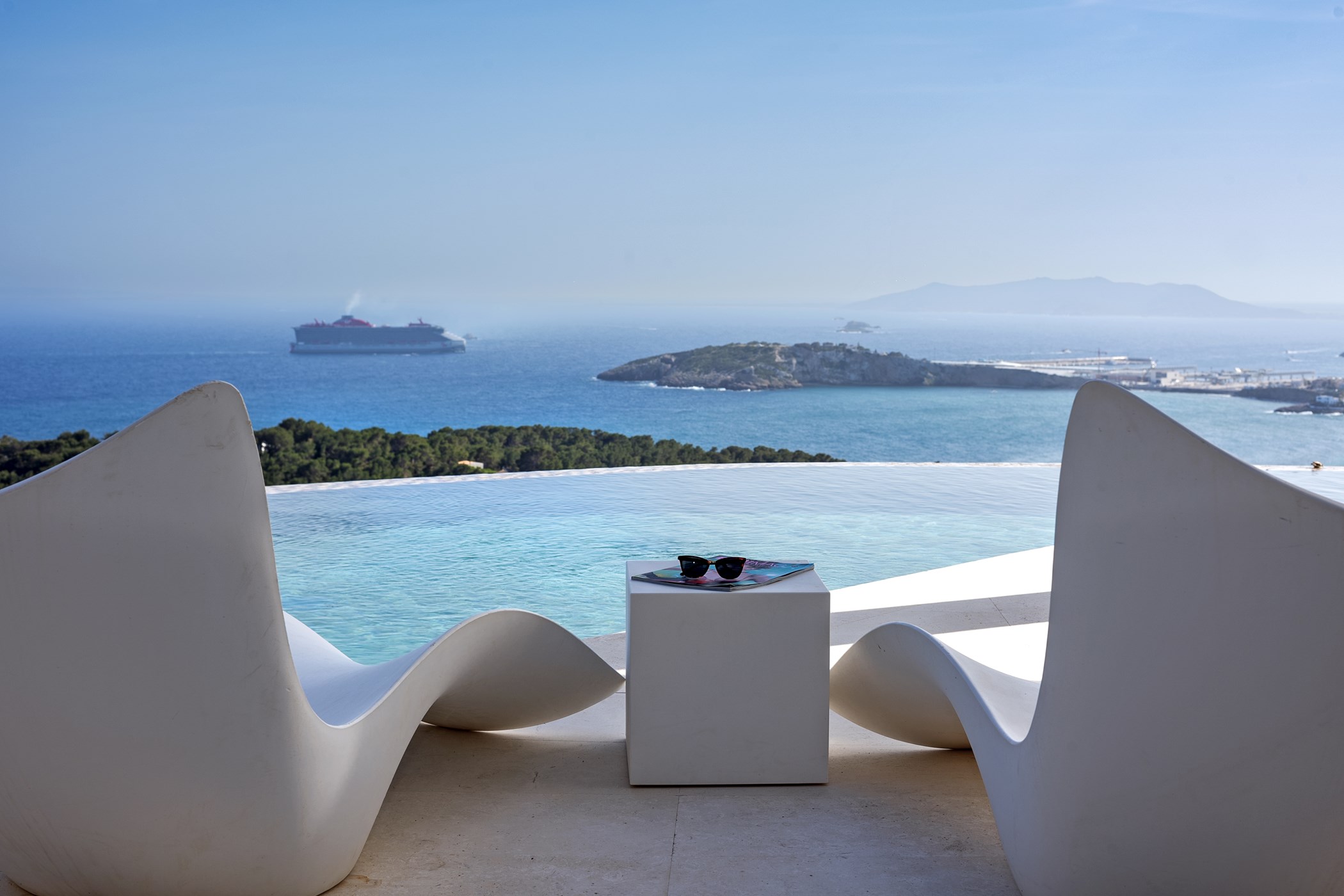 An iconic villa with views of Ibiza Town and the Mediterranean